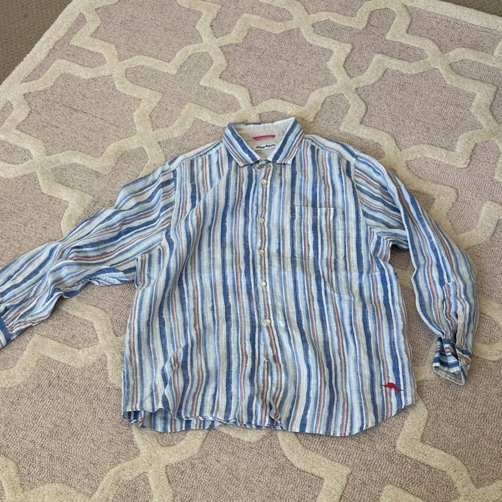 Tommy Bahama linen Striped Blue and White Men's Shirt